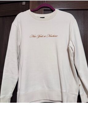 NYC Cream Crewneck Sweater with Script Chest Logo